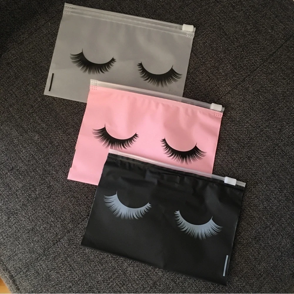 Set/3 Waterproof Mini Eyelash Makeup, Toiletry, Travel Bags, Pink, Black, Clear